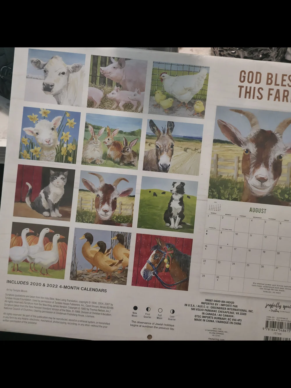 God Bless This Farm Cow Wall Calendar - Blue & Cream